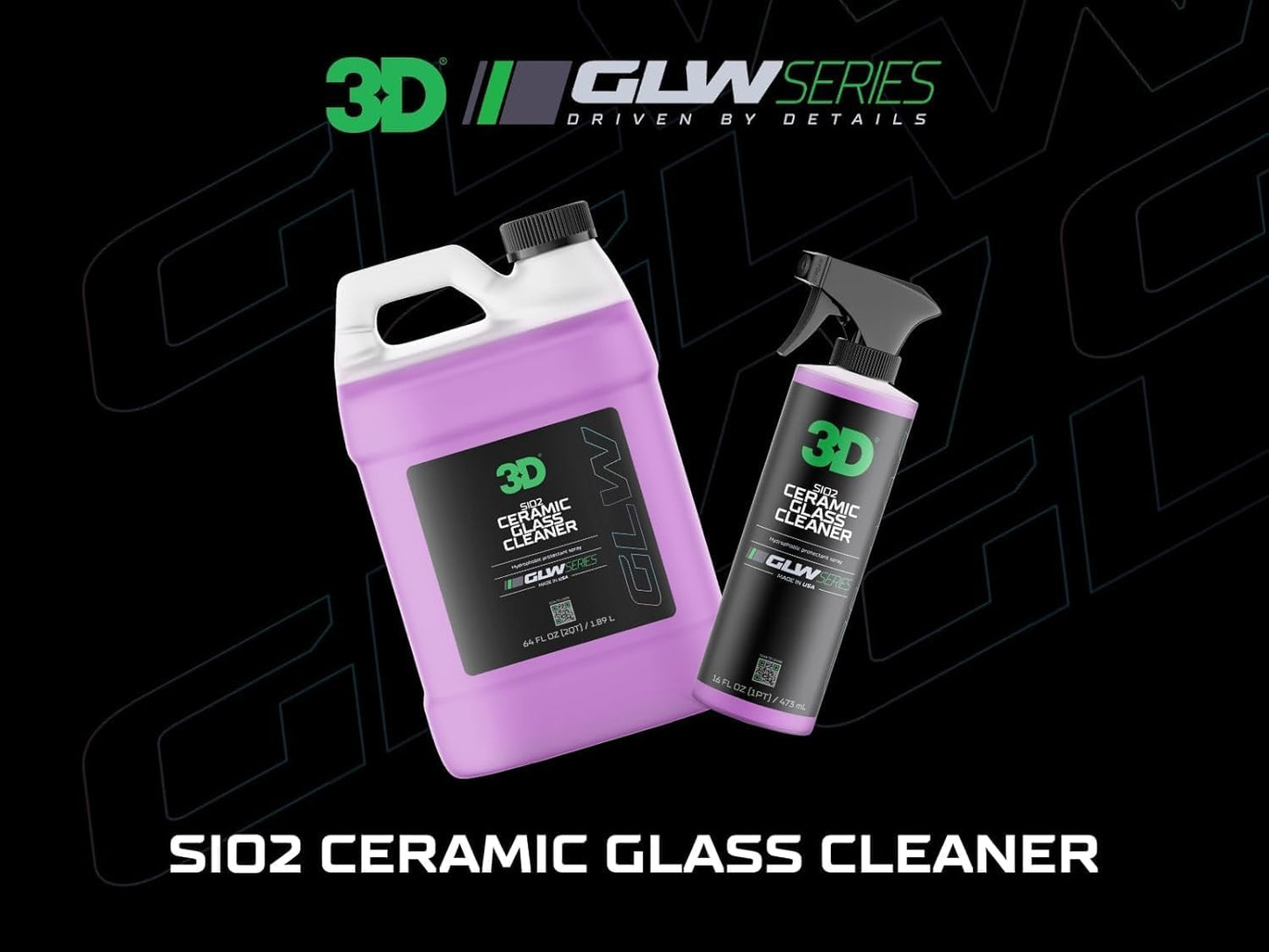 3D SiO2 Ceramic Glass Cleaner, GLW Series | Water & Rain Repellent | All-Weather Protective Ceramic Glass Cleaner | Safe for Tinted, Non-Tinted Windows & Mirrors | DIY Car Detailing | 16 oz