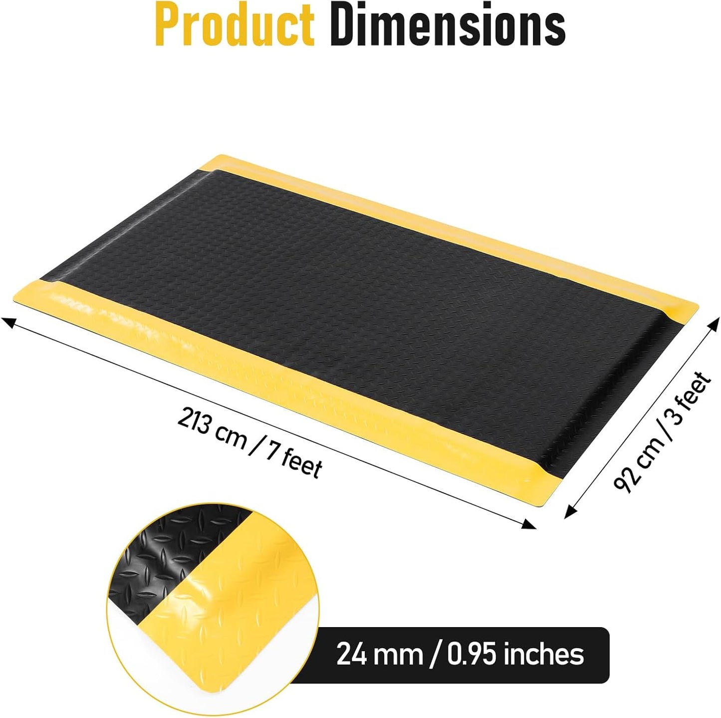 tonchean 3 x 7 FT Anti Fatigue Mats, Extra Thick 15/16" Ergonomic Standing Floor Mat Industrial Working Soft Sponge for Machinist Workshop Garage, Reducing Pressure