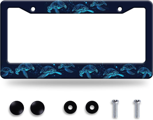 Sea Turtle License Plate Frame Blue Turtles License Plate Stainless Steel Funny License Plate Holder Ocean Animal Car Accessory Car Decoration 12.3" x 6.3" Fits Standard Vehicles Size