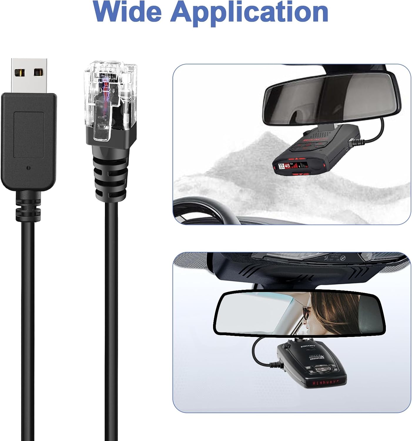 Radar Detector Power Cable, USB to RJ11 DC3.5 Cable,Replacement Radar Detectors Power Cable,for Escort Unide Radenso XP Beltronics Cob'r'a Whistler Radar Detector (RJ11-6.56FT)
