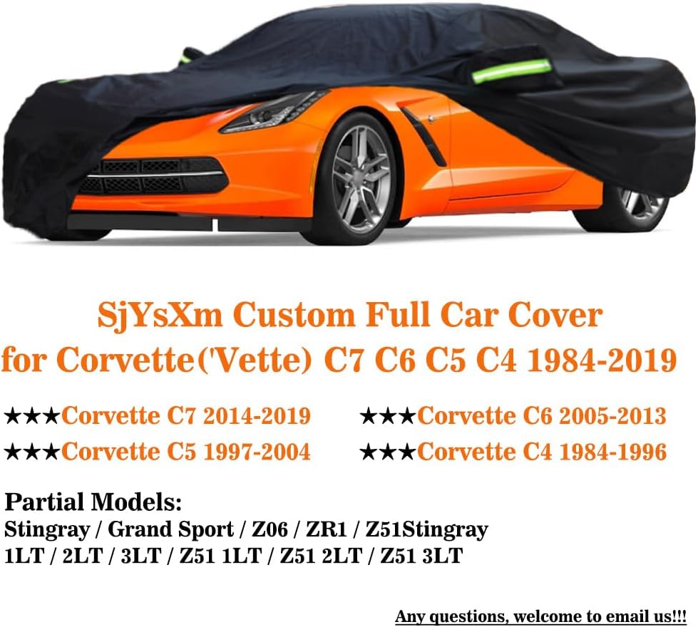 Custom Car Cover Compatible with Chevrolet Corvette 1984-2019 Stingray Z06 Grand Sport Z15 Z25 C7 C6 C5 C4, Waterproof All Weather Covers with Cotton Lining, Rain Snow Sun UV Cover for Outdoor