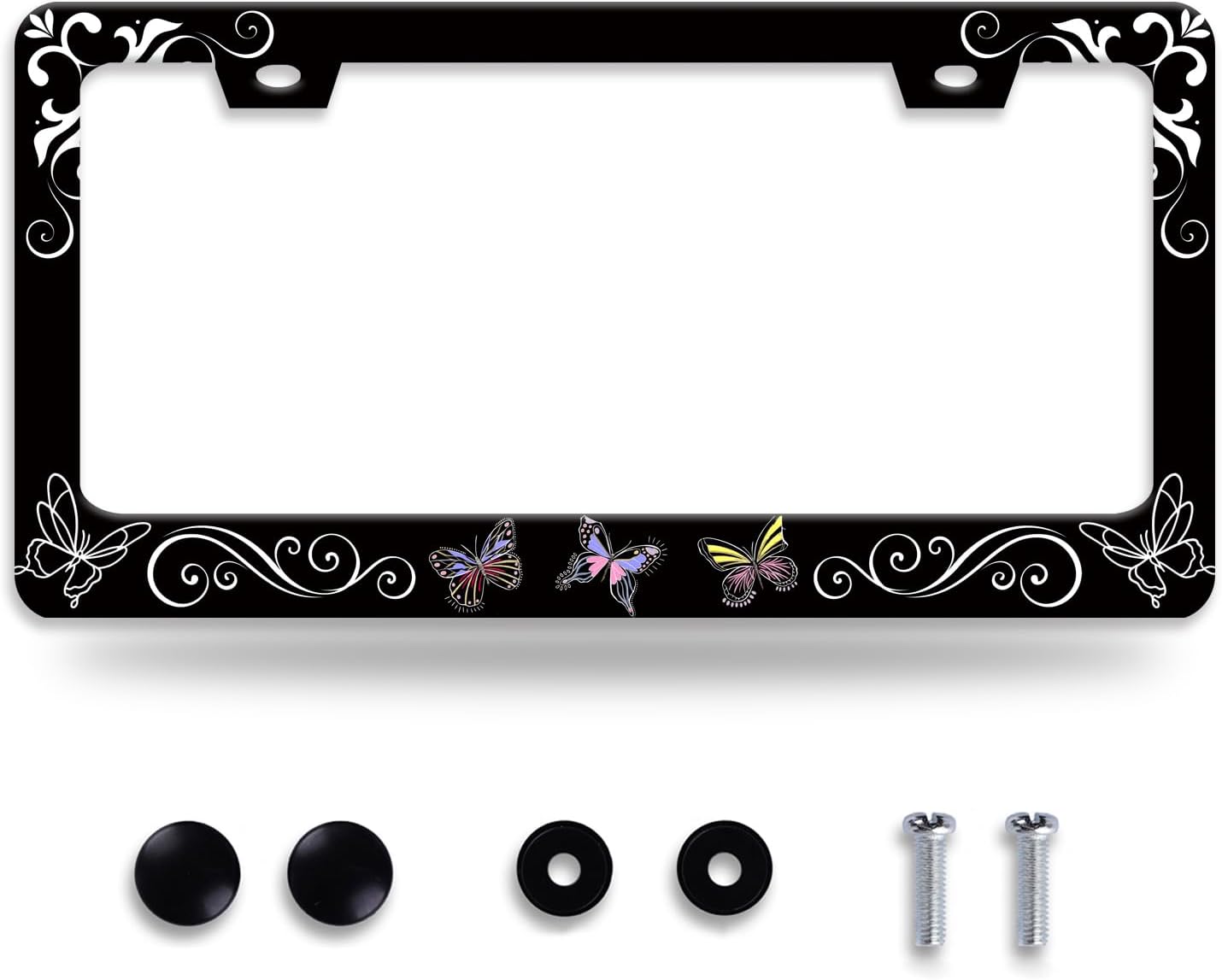 Butterfly License Plate Frame Butterflies Floral License Plate Frames for Car Decorative Parts Stainless Stee License Plate for Standard Us Canada Funny License Plate Holder 12x6 Inch