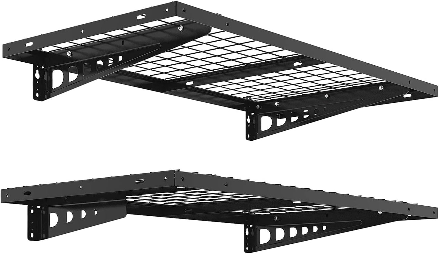 FLEXIMOUNTS 2 Pack 2x4ft Garage Storage 24x48 inch Bike Wall Shelving Rack, 440lbs Total Weight Capacity, Black