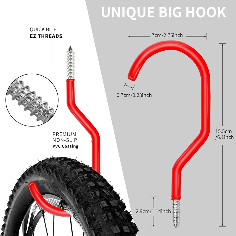 3-H Garage Wall Hooks 20 Pack, Garage Hooks Heavy Duty with Extra Welding Spots, Garage Organizer for Garden, Lawn, Chairs, Ladders, WeedEater, Shovel (Red)