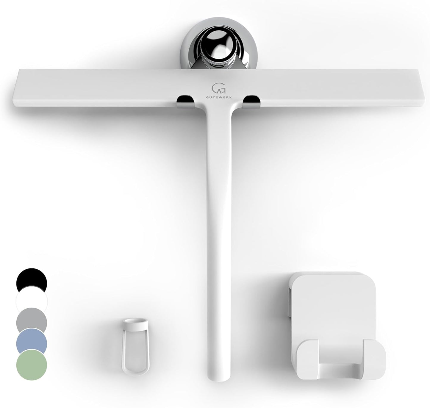 GÜTEWERK Shower Squeegee for Glass Doors, Silicone Window Squeegee, Bathroom and Glass Cleaning - White - 11 Inch