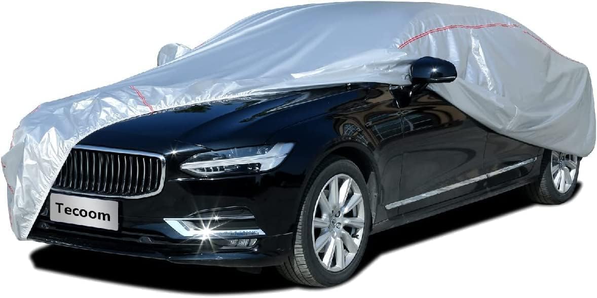 Tecoom Waterproof Sedan Car Cover Oxford W/Door Zipper, All Weather Car Cover for Automobiles, UV-Proof Windproof Hail Sun Snow Protection Indoor Outdoor Full Exterior Covers Fit 201-210 Inches