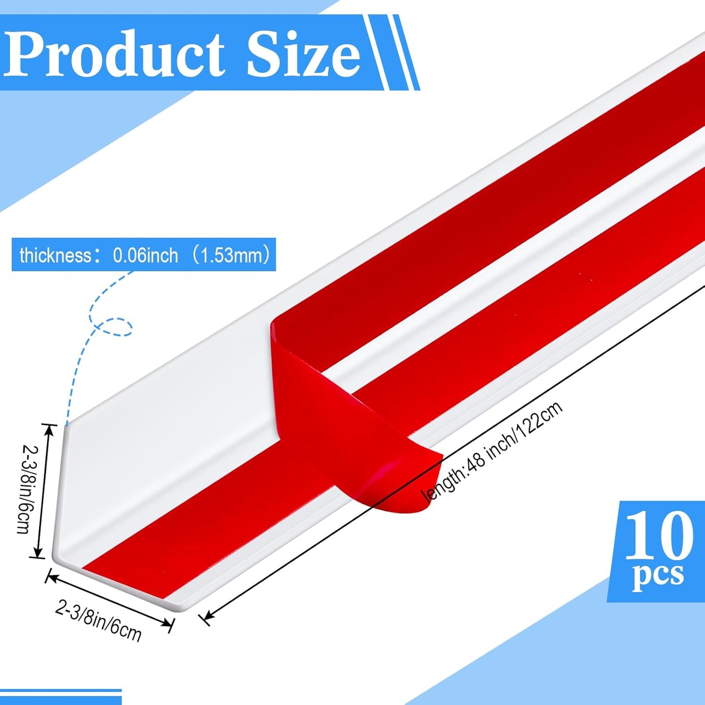 Sasylvia 10 Pcs Wall Corner Protector Guards, 2-3/8 x 48 Inches Self Adhesive Vinyl Corner Trim Molding, Avoid Scratching Scuffs, Ease Install & Cleaning for Door Countertop Furniture Protection