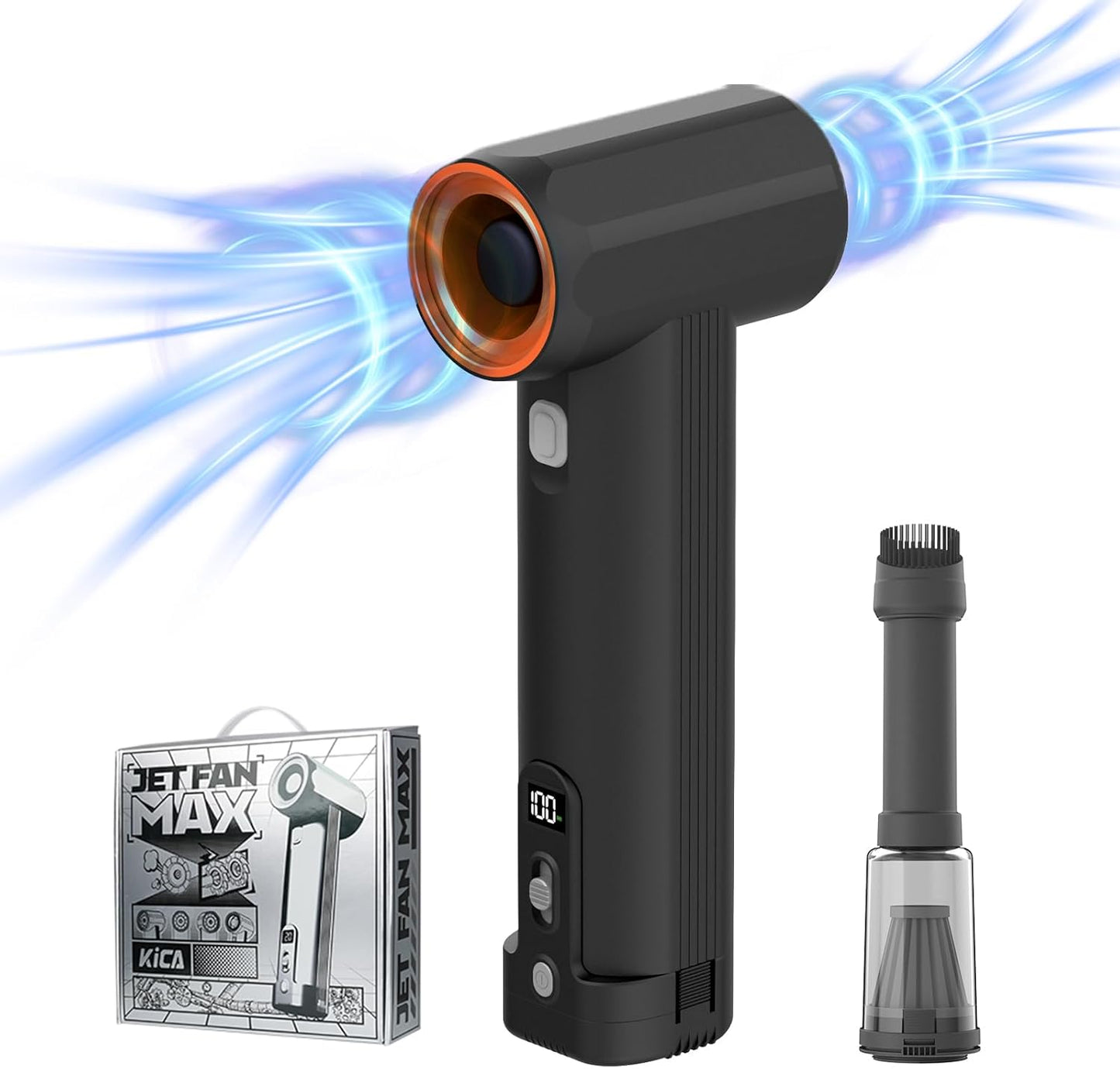 Kica JetFan Max – Turbo Dryer Blower for Car, Cordless Leaf Blower, 205 MPH, 31.75oz Max Thrust, Cordless, Stepless Speed Control for Patio Cleaning, Lawn Care and Car Drying