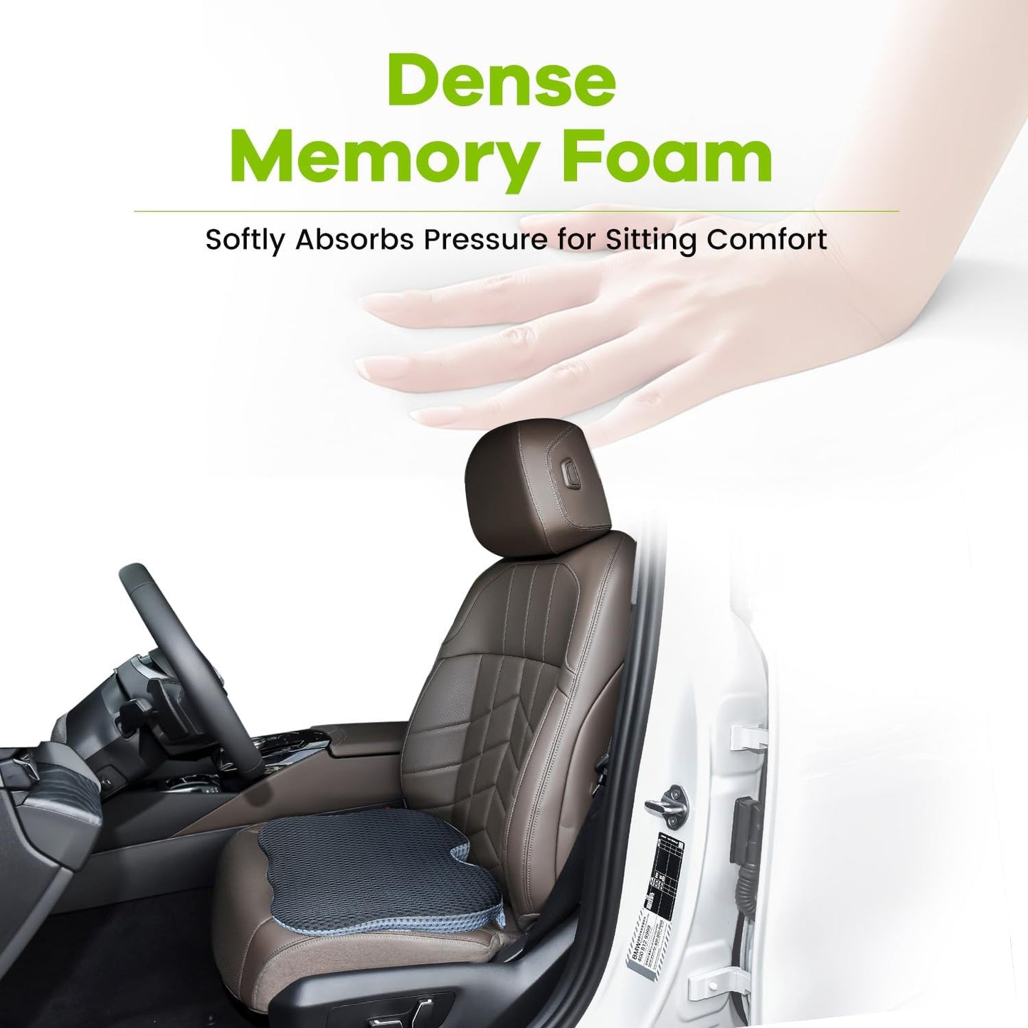 Soft Dense Memory Foam Car Seat Cushion for Driving - Seat Cushion for Car Seat Driver with Wedge Design & Raised Back to Broaden Vision, Provides Comfort for Lower Back & HIPS (Passenger Use Too)