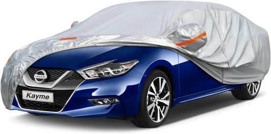 Kayme 6 Layers Car Cover Custom Fit for Nissan Maxima (1988-2025) Waterproof All Weather for Automobiles, Outdoor Full Cover Rain Sun UV Protection.Silver