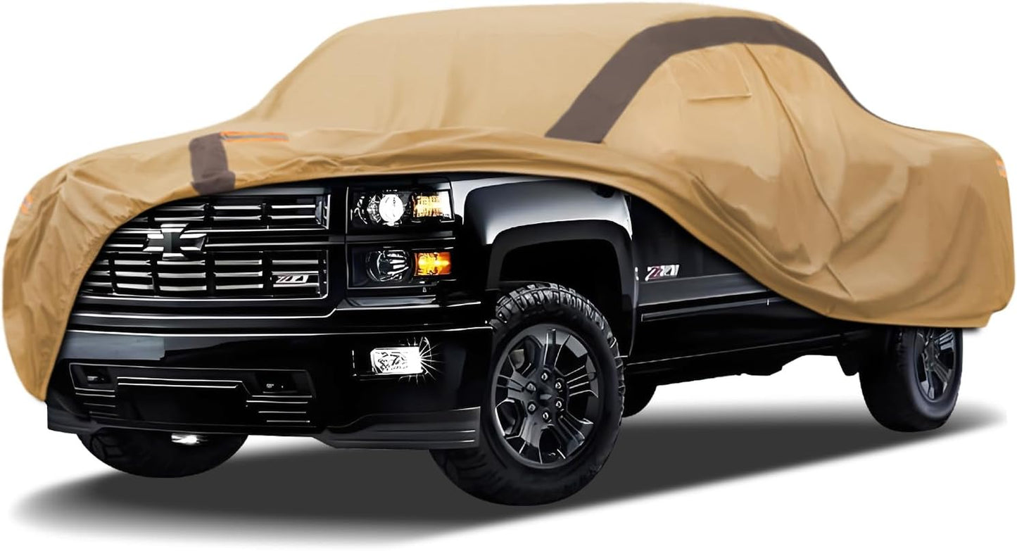 Silverado Car Cover Waterproof All Weather Compatible with Silverado, Outdoor Anti-UV Sun Rain Protection Truck Cover(Camel with Brown)
