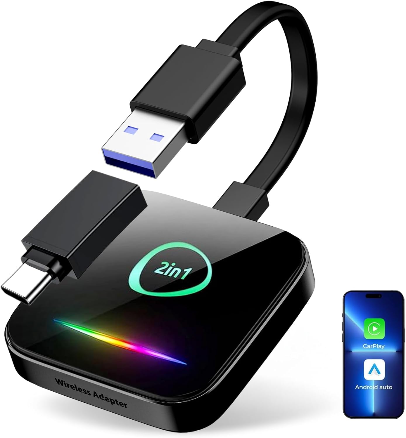 Wireless CarPlay Adapter for Apple iPhone & Android Auto, Plug & Play Dongle with Fast Connection, No Delay, Wide Compatibility for Cars 2016+