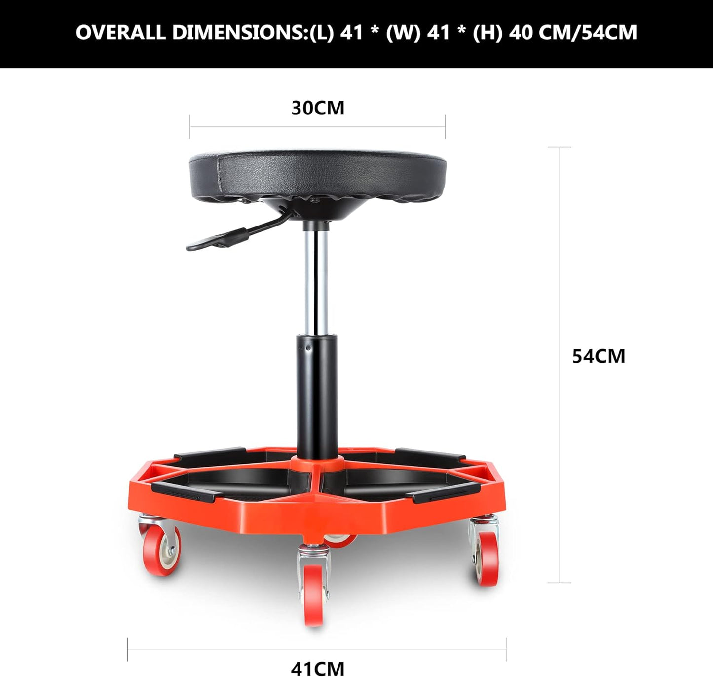 DNA MOTORING TOOLS-00253 Adjustable Height Pneumatic Garage Seat Rolling Mechanic Stool with Tool Tray Storage,300lbs Max Weight Capacity