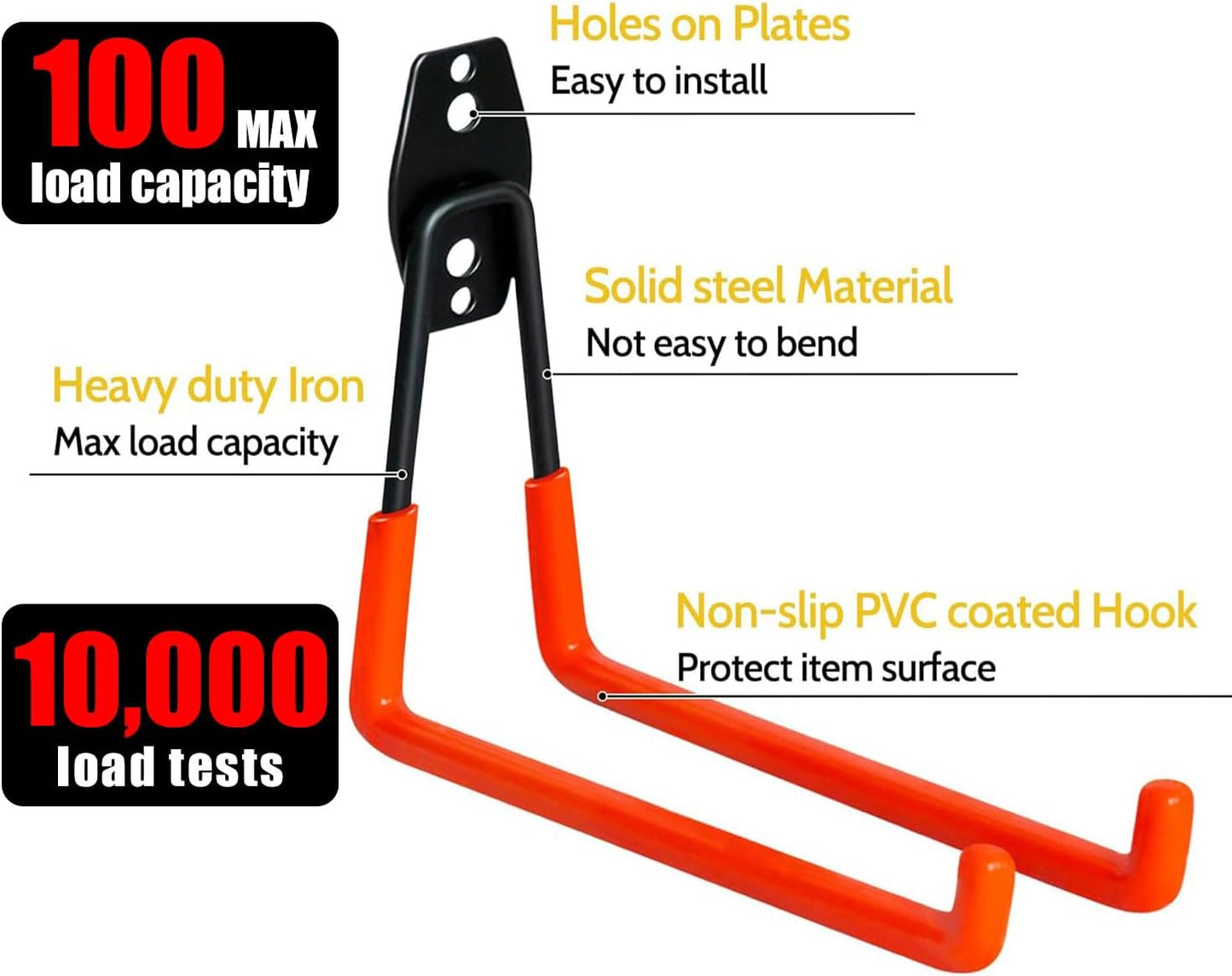 WMK 7.3'' Garage Hooks Heavy Duty Wall Hook, 6 Pack Garage Storage Hook, Wall Mount Utility Garage Hooks for Hanging Tools Bike Ladder (Orange)