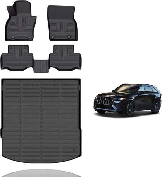 All Weather Floor Mats and Cargo Liners Set Fit for Mazda CX-70 & CX70 PHEV 2025 TPE Car Mats Waterproof Anti-Slip Rubber Trunk Liners CX70 Accessories