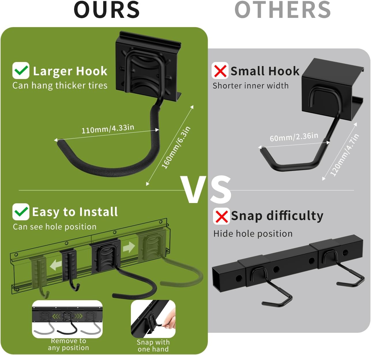 Bike Storage Rack 48Inch for 6 Bikes + 5 Helmets, 500lbs Capacity, Heavy Duty Steel Bicycle Wall Mount Hanger for Garage Storage, Bike Hooks, Bicycle Storage, Bike Wall Mount, Black