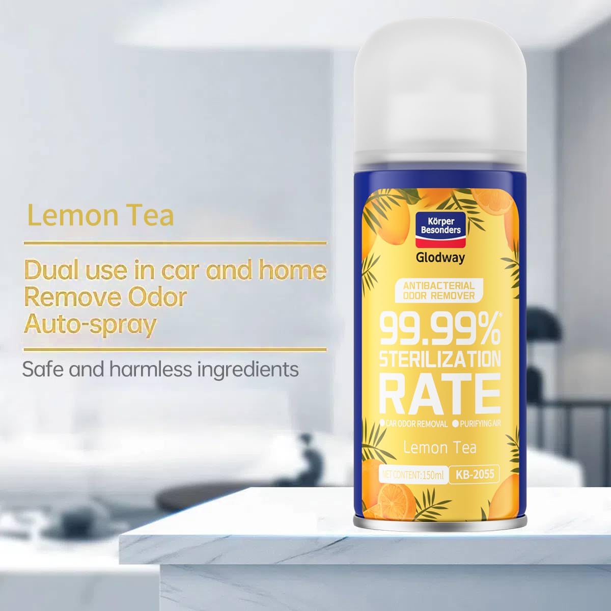 Glodway Whole Car Air Refresher Spray,Odor Eliminator Eliminates Strong Vehicle Odors,Lemon Scent-6 Ounce Spray Bottle (Plack of 2)