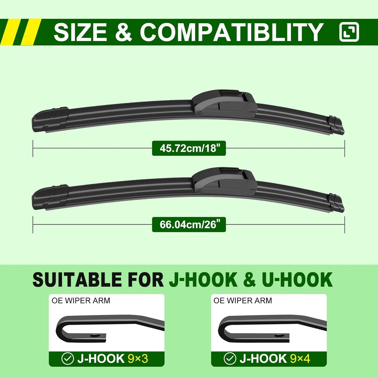 QUALITY 26in + 18in Premium All-Season Windshield Wiper Blades for Original Equipment Replacement(Set of 2)