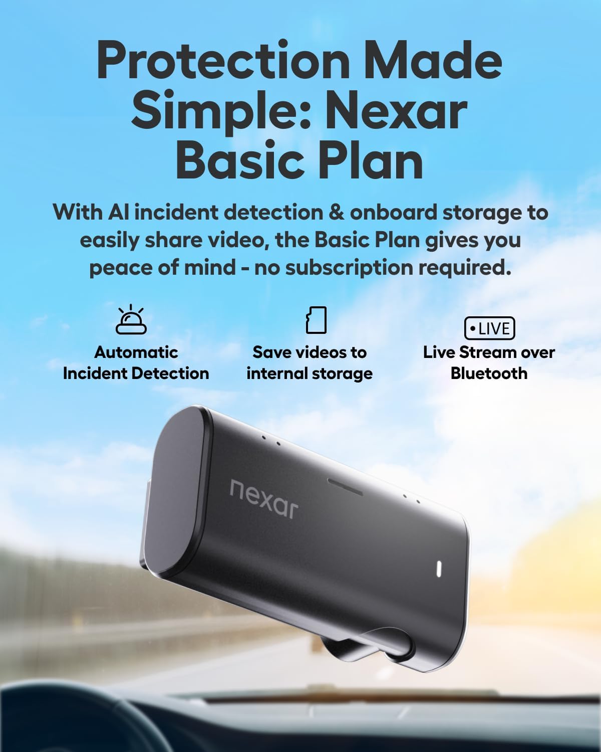 Nexar Beam2 Mini Dash Cam Car Camera 128GB Storage 24H Parking Mode Wide Angle FHD Lens Wireless Dash Camera for Cars Includes $25 OBD Hardwire Kit for Continuous Power