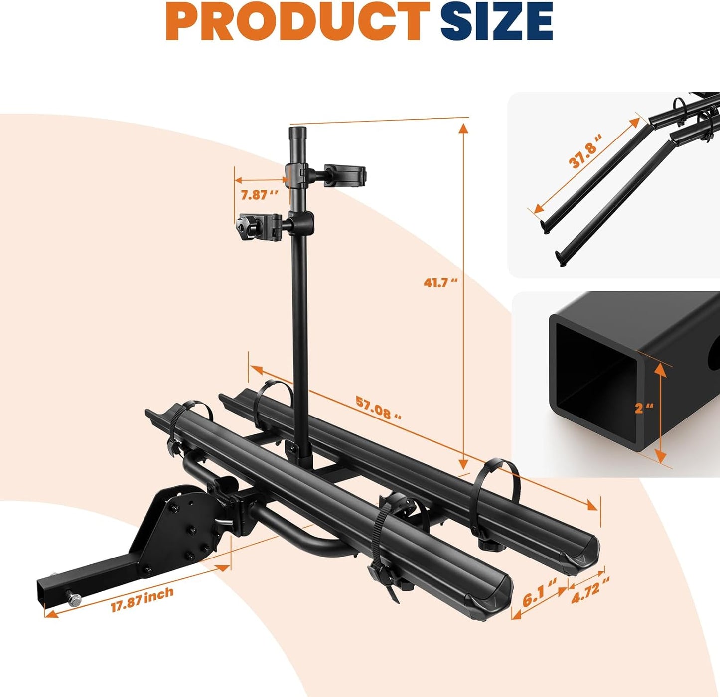 Aluminum 2 EBikes Rack Foldable 2'' Hitch Mounted Carrier Racks w/Ramps Over 200lbs Capacity for 5 inch Fat Tire Heavy Duty Universal E-Bike Racks for SUVs Cars Trucks RV 2-Inch Receiver