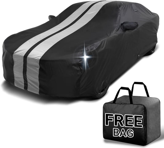 iCarCover Custom Car Cover for Buick Skylark (1992-1998) Waterproof All-Weather Rain Snow UV Sun Protector Full Exterior Indoor Outdoor Car Cover (Stripe - Black/Gray)