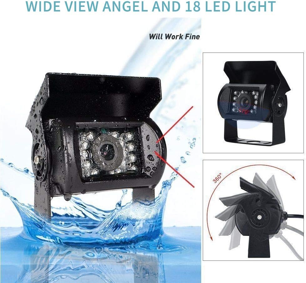 Wired Backup Camera System with 7 Inch Monitor for RV,Trucks,Cars, 4 Channel Quad Split Reversing Camera System with Screen, Wide Angle, IP68 Waterproof, IR Night Vision, Easy Installation,12V