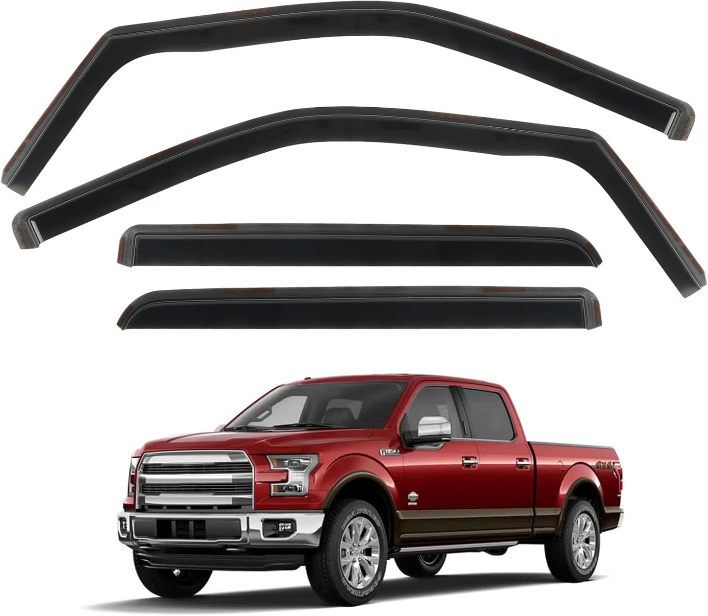 in-Channel Rain Guards for Trucks 2015-2020 Ford F150 SuperCrew, 17-23 Ford F250 F350 F450 F550 Crew Cab, Side Window Wind Deflectors, Vent Window Visors Shade Shield, 4pcs