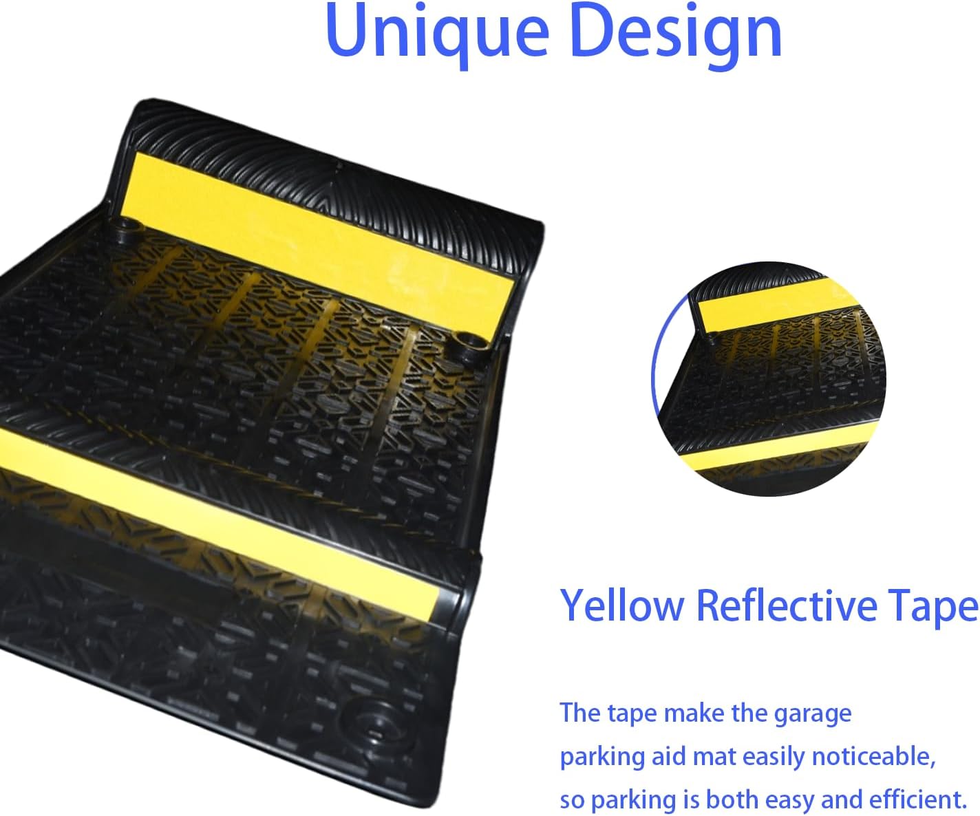 8 Pack Parking Mats for Garage Floors,21.6" X11.4" Durable Rubber Car Parking Guide Mat-Wheel Stopper with Reflective Yellow Strips,Garage Floor Stop Aid for Cars, Trucks, Indoor/Outdoor,Black