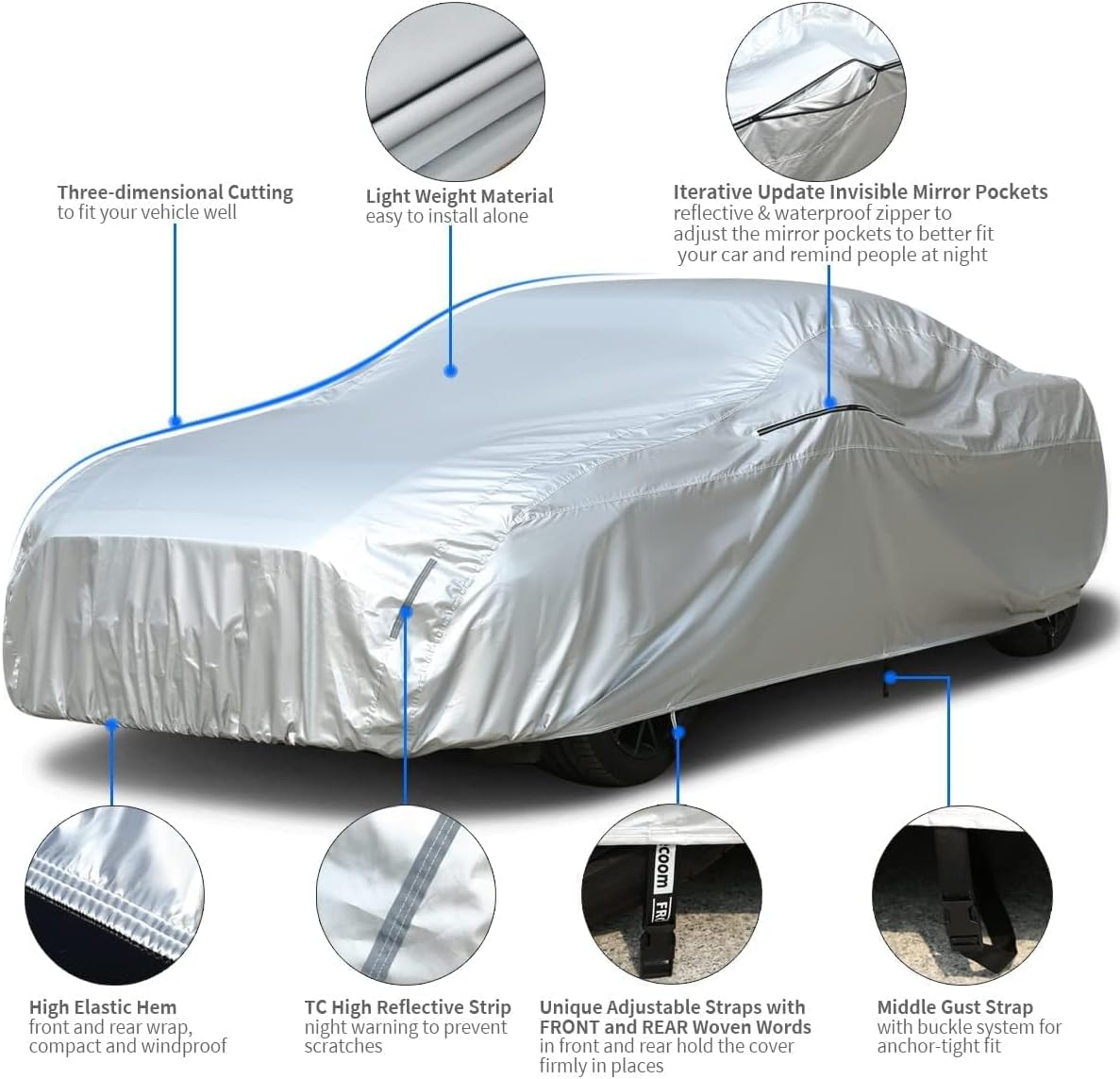 Tecoom Car Cover Fit for Mazda MX-5, Alpine A110, Audi TT Coupe, Toyota GR86, Subaru BRZ, Nissan 370Z, Porsche 718, BMW Z4 etc (167-172 Inches Length Coupe/Convertible/Sport Car)