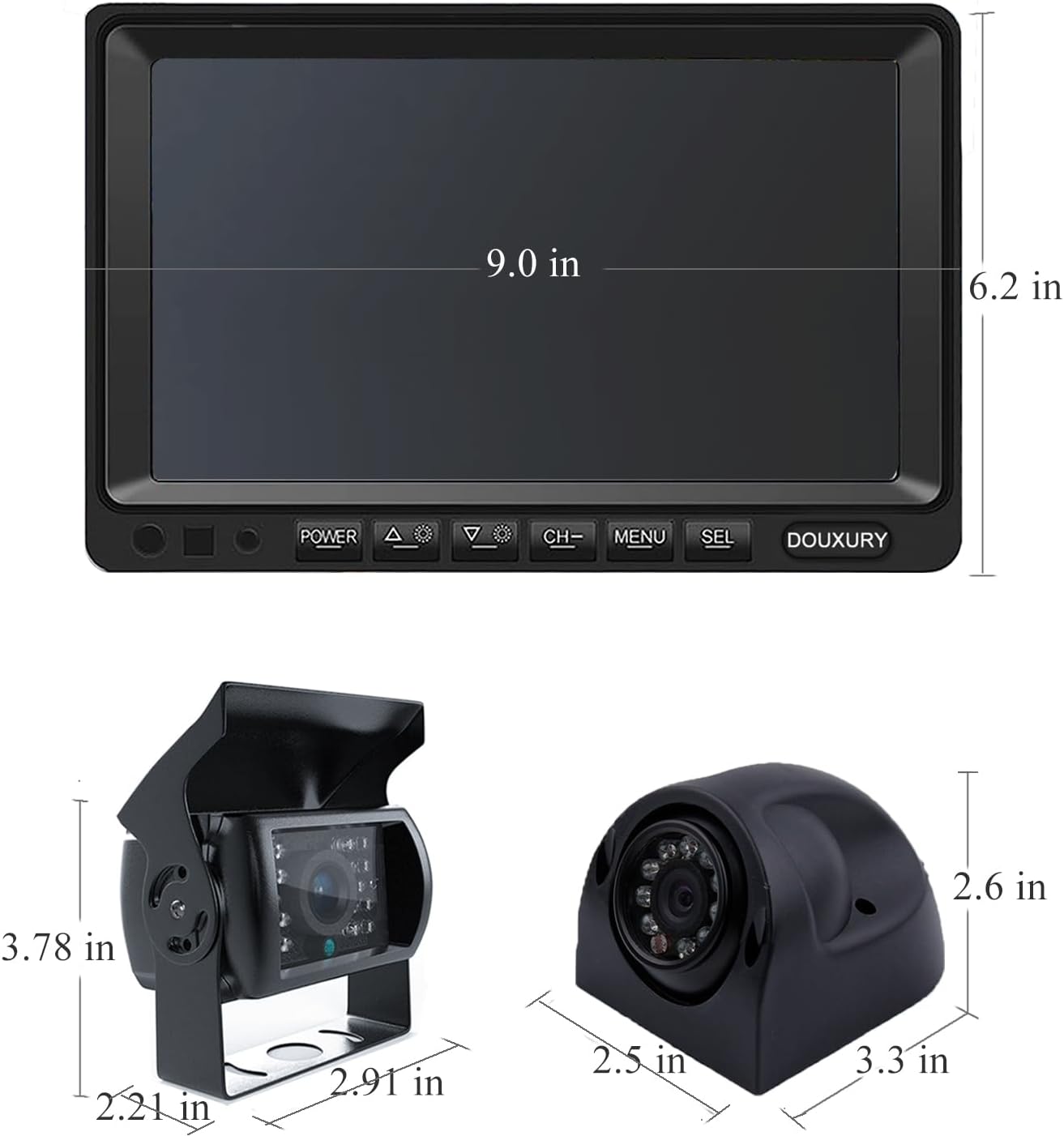Backup Camera System with 9'' Quad Split 1080P Monitor for RV Trailer Semi Truck Camper Bus & 4 AHD Rear Side View Camera with DVR Record Function Night Vision IP69 Waterproof Avoid Blind Spot DOUXURY