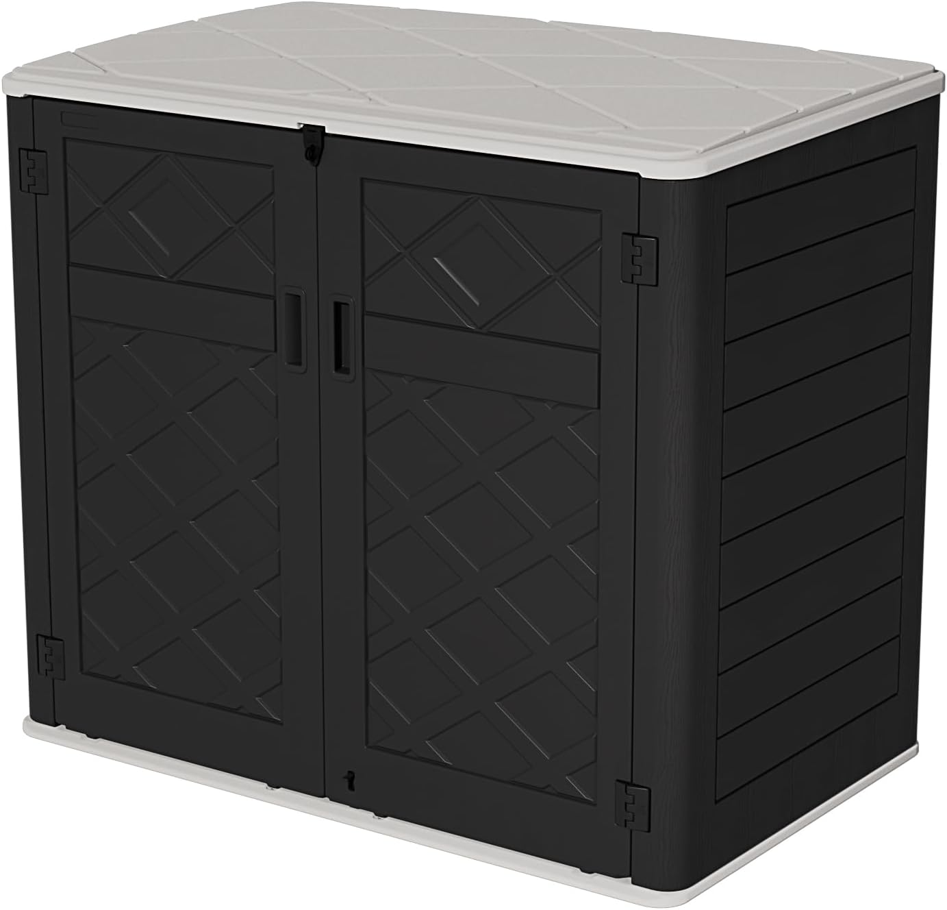 HOMSPARK Storage Shed Weather Resistance, Multi-Purpose Outdoor Storage Cabinet for Backyards and Patios, Horizontal Storage Shed for Lawnmower, Patio Accessories (Black & White, X Large - 48 cu.ft)