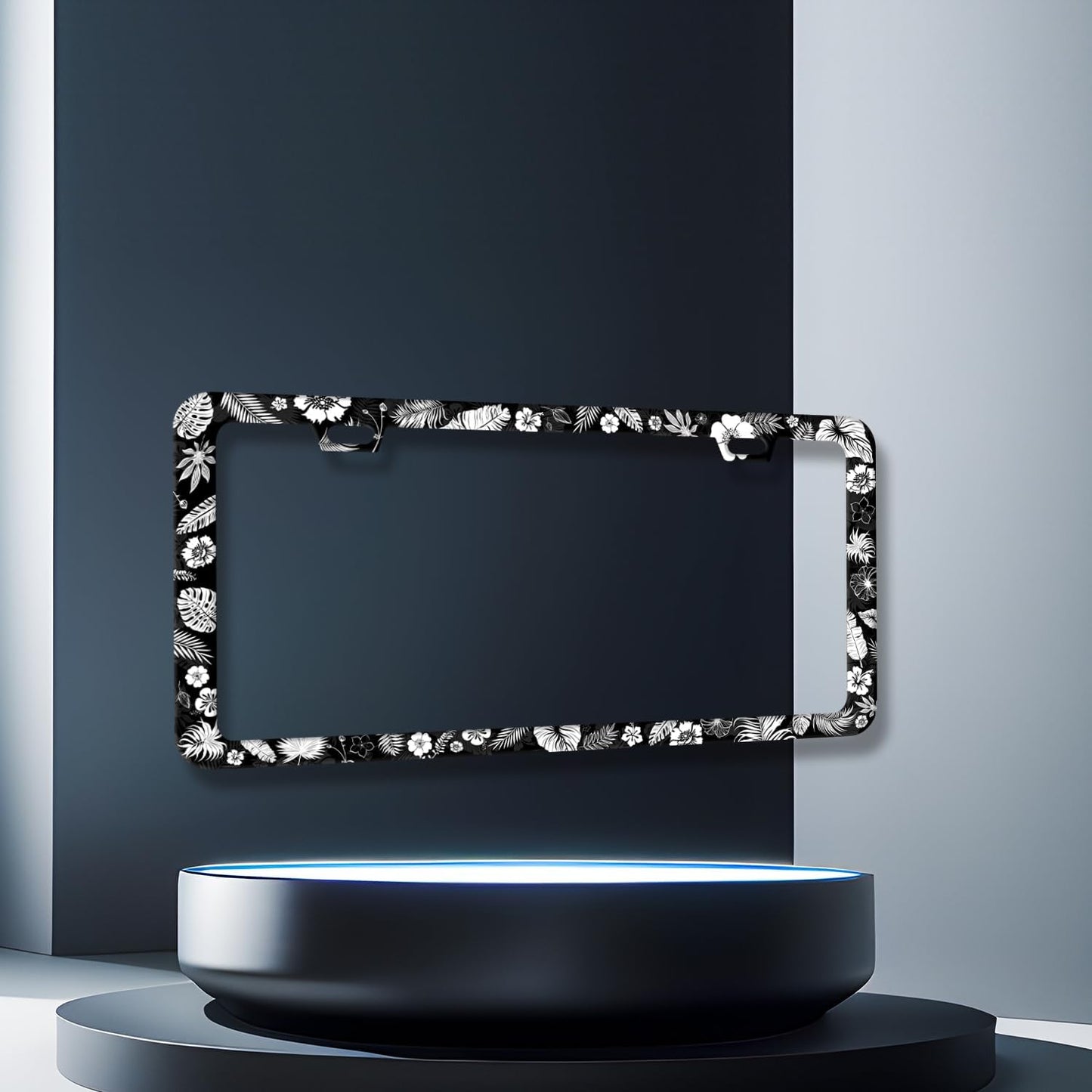 Tropical Flowers Leaves License Plate Frame Hawaiian Hibicus License Plate Holder Stainless Steel Front and Rear Car Tags Auto Parts Colorful License Plate Women Decoration with Screws 12.2" x 6.2"