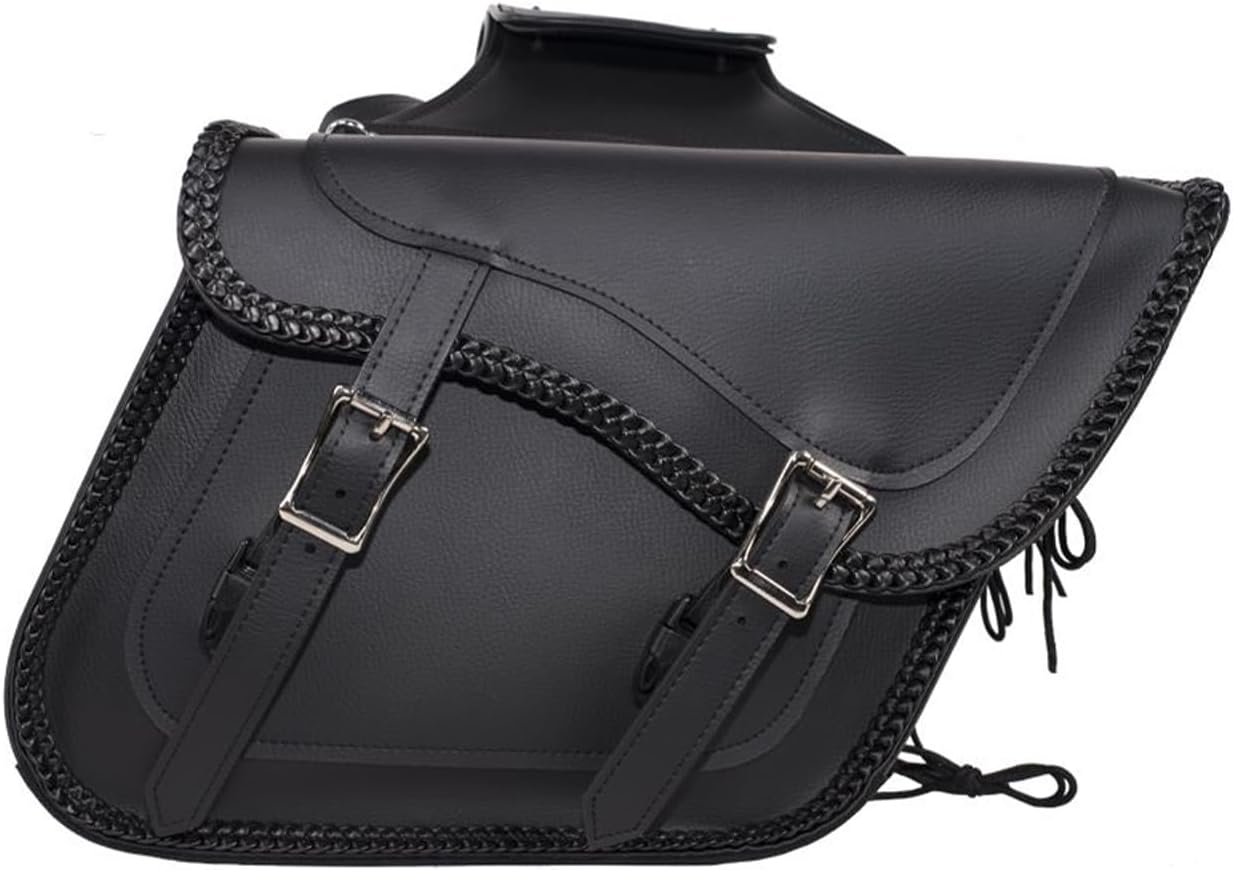 GARGOYLE BELLS Motorcycle Saddle Bags Leather Motorcycle Luggage Bag with Gun Holsters For Softails Sportsters and Choppers Tool Bags For Motorcycle (Black PVC-Style 2, 14" x 8" x 11")