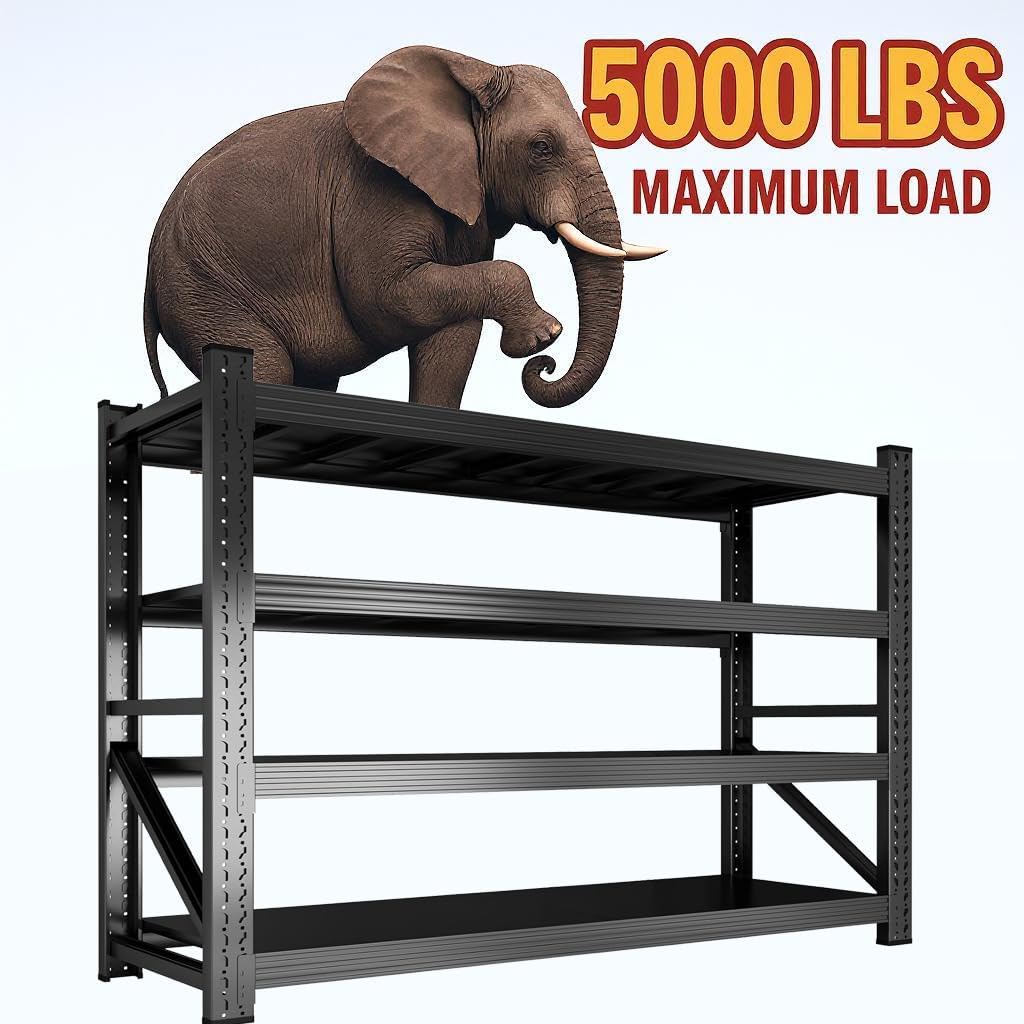 5000LBS Garage Shelving 59" W Heavy Duty Storage Shelves, 4 Tier Industrial Adjustable Metal Shelves, Shelving Units for Garages, Warehouses