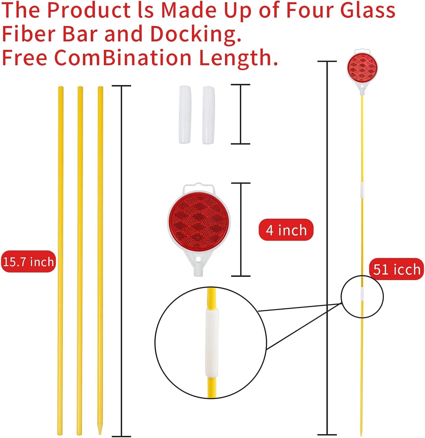 Reflectors for Driveway Entrance Orange Reflective Driveway Markers Snow Plow Markers Plow Markers 51 Inch Yellow Fiberglass Pole Double Sided Reflector for Driveway (8-Pack)