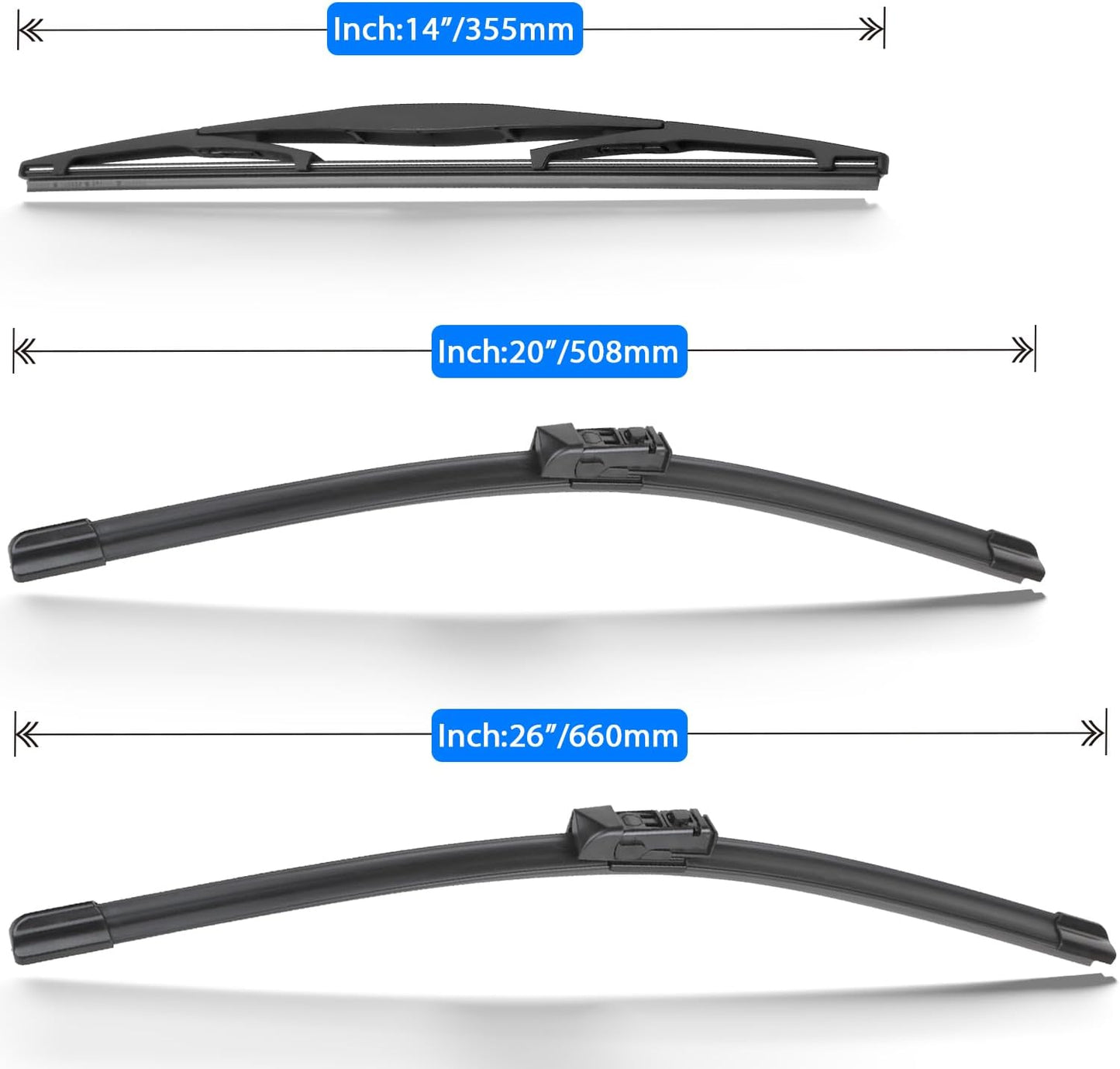 Windshield Wiper Blades Replacement for Subaru Ascent 2019 2020 2021 2022 2023 Original Factory Quality Front Rear Wipers Blade Set for My Car - 26" 20" 14" (Pack of 3)
