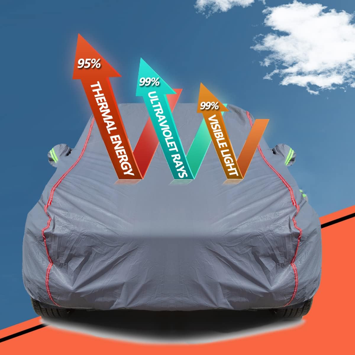 AUQDD 6-Layers PEVA New Material Truck Full Padded Car Cover Waterproof All Weather Weatherproof UV Sun Protection Snow Dust Storm Resistant Outdoor Exterior Custom Form-Fit Straps 230"-260" Grey
