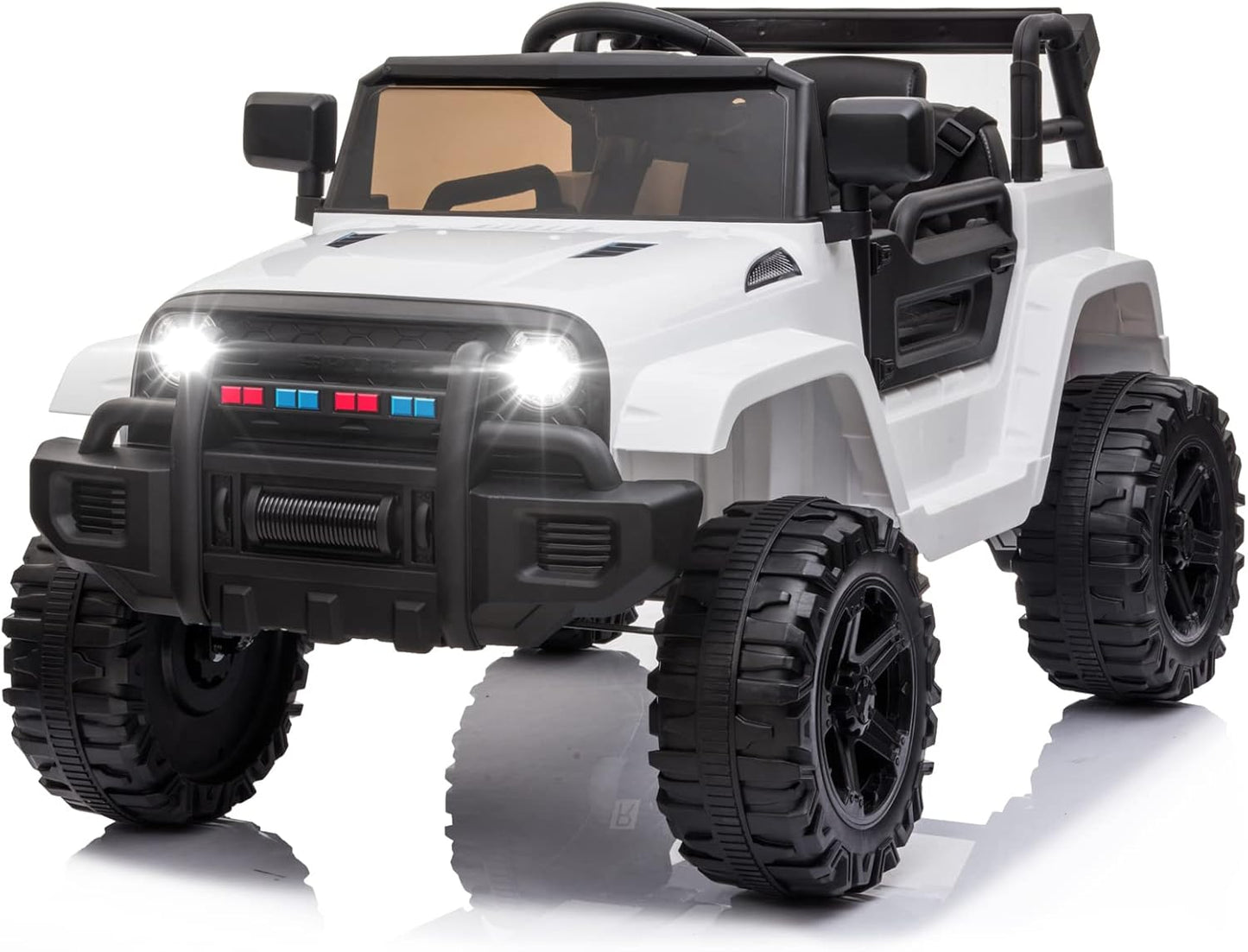 JOYMOR Ride on Truck with Remote Control, 4 Wheels 12V Battery Powered Kids Car, with LED Headlight/Horn Button/ MP3 Player/USB Port/Forward Backward/Kids Girl Boy (White)