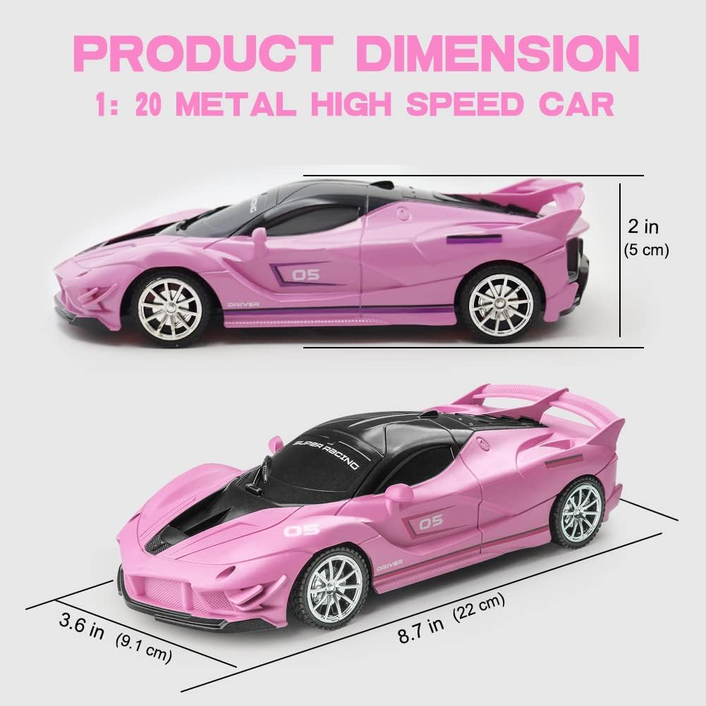 Remote Control Car, Pink RC Cars for Girls, Rechargeable RC Racing, 2.4Ghz Electric Power On Road High Speed Drift Model Vehicle Toy with Led Headlight, Birthday for Kids Age 3+