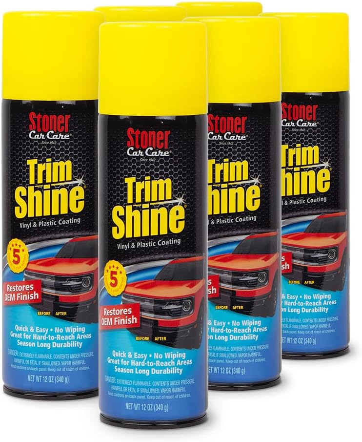 Stoner Car Care 91034-6PK Trim Shine – Vinyl and Plastic Protectant Coating for Interior & Exterior Car Detailing – Restores OEM Color, Adds Shine, UV & Water Protection – 12 Oz, Pack of 6