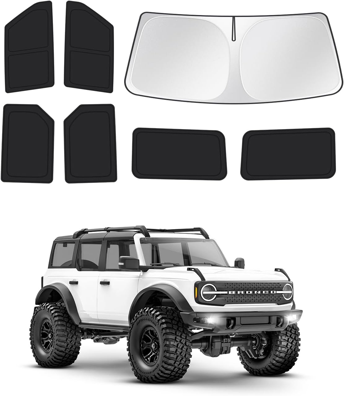 Windshield Sun Shade for 2021-2025 2026 Ford Bronco 4 Door Side Rear Window Shade Cover Sun Visor Shield Privacy Protection Keep Vehicle Cool Black 7PCS