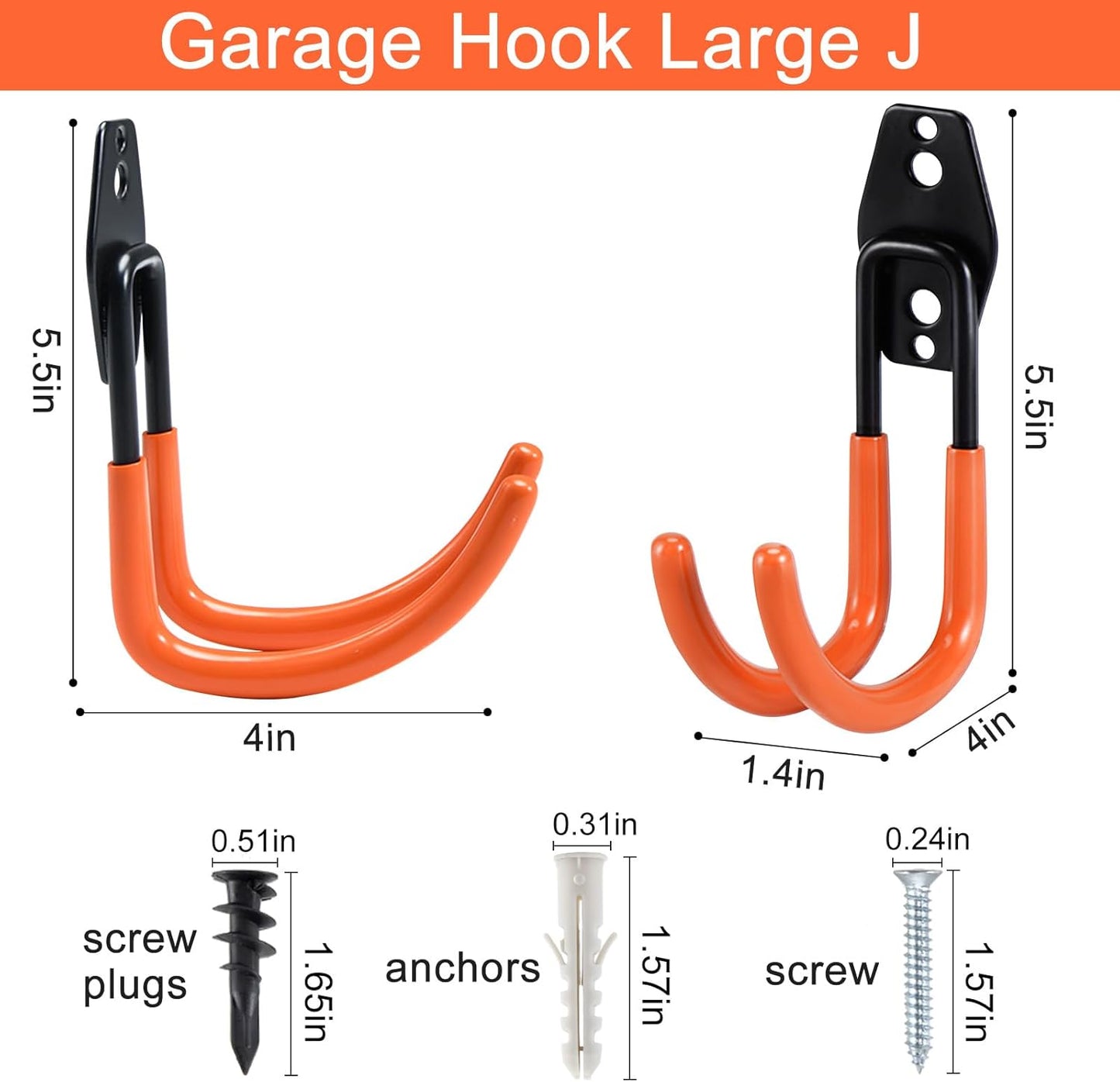 AOBEN Garage Hooks Heavy Duty, Steel Garage Storage Hooks, Utility Tool Hangers and Combinable Wall Mount for Organizing Ladders, Bikes, Hoses, and More Equipment (Large J, 10 Pack)