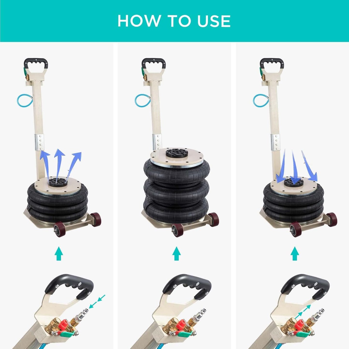 CXRCY 5 Ton Air Jack for Cars & Trucks - 11000LBS Capacity Pneumatic Airbag Jack with Adjustable Long Handle, Fast Lifting up to 16 Inch for Cars,Trucks(White Triple Bag Air Jack)
