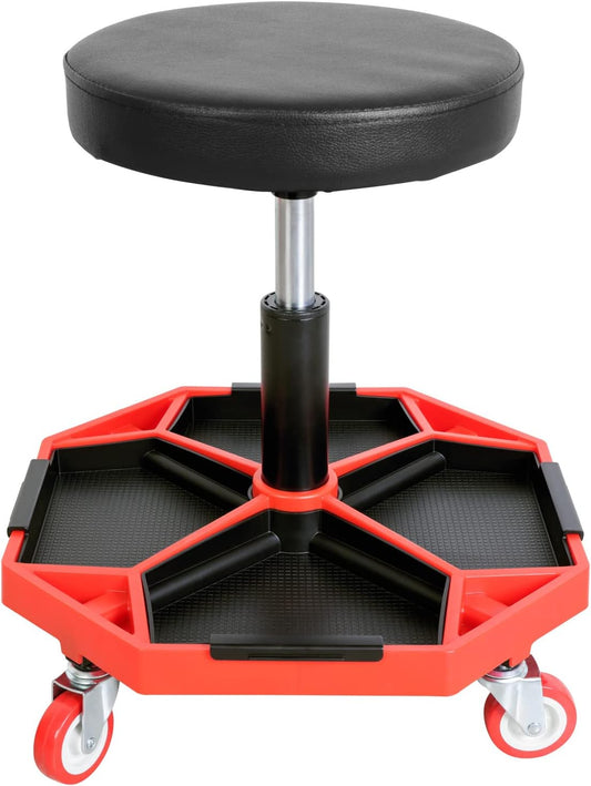 BIG RED ATRXF8308R Torin Heavy Duty Pneumatic Garage Rolling Stool/Creeper Seat with Removable Plastic Tray, 300 lb Capacity, Black/Red