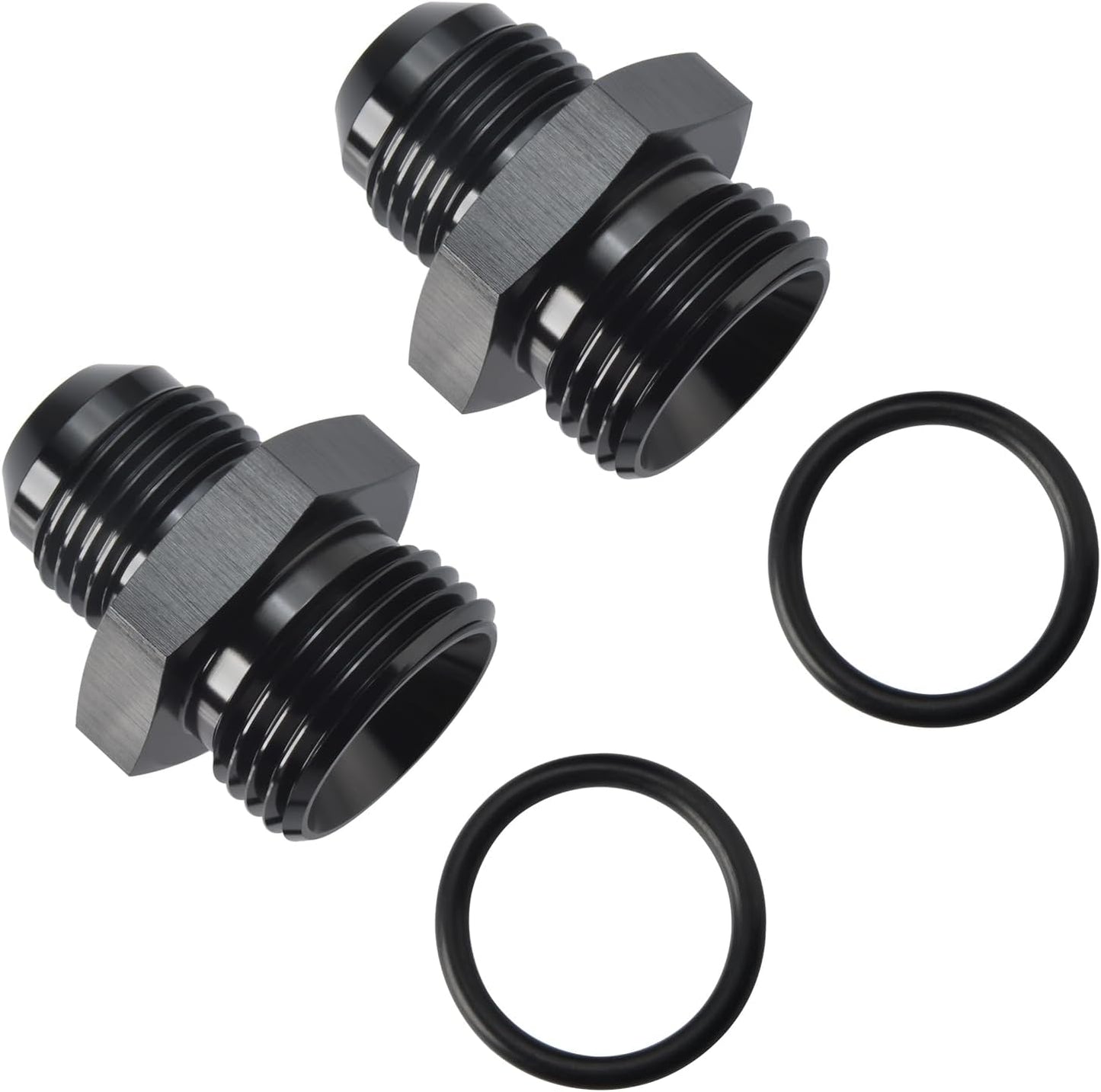 10AN Male Flare to 12AN ORB O-ring Boss Fuel Pump Rail Adapter Fitting Aluminum Black, Pack of 2