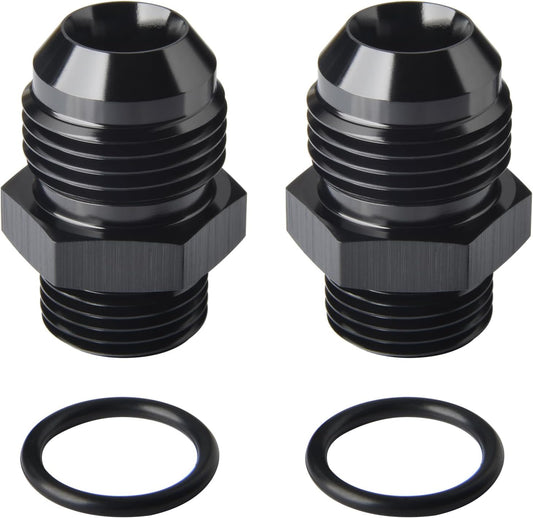 12AN Male Flare to 8AN 8 ORB O-ring Boss Fuel Rail Adapter Fitting Aluminum Black, Pack of 2