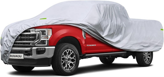 KouKou Truck Cover Waterproof All Weather, 6 Layers Full Pickup Cover, Universal fit SuperCrew Crew Cab Long Bed Titan, Tundra, F250, F350, Ram 2500 3500 ect. (243-250 inches)