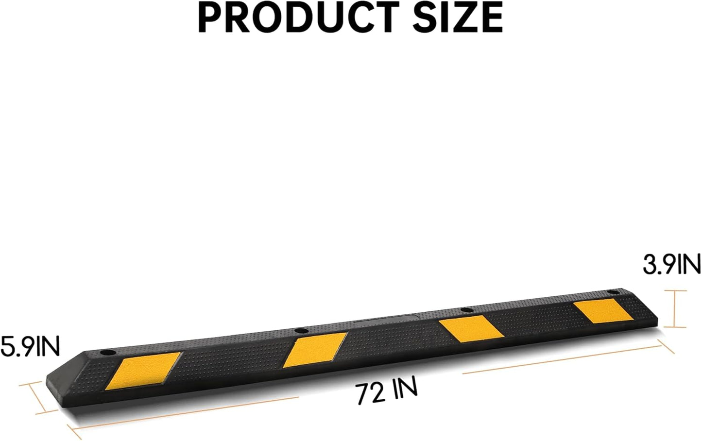 1-Pack 72" Rubber Parking Curb, Heavy Duty Long Garage Floor Wheel Stopper with Highly Visible Yellow Reflective Stripes, Car Parking Bumpers for Truck, RV, Trailer