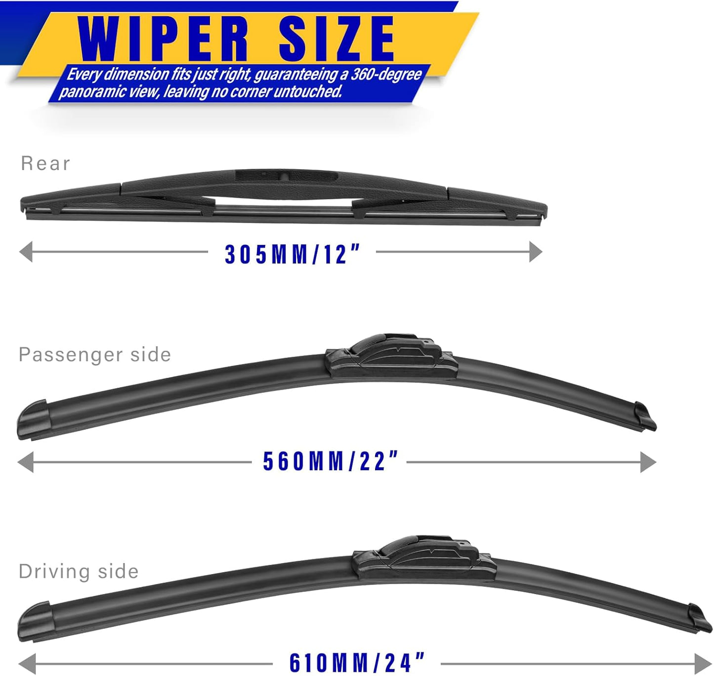 3 wipers Replacement for 2005-2015 Nissan Armada/2004-2010 Infiniti QX56/2011-2014 Acura TSX, Windshield Wiper Blades Original Equipment Replacement - 24"/22"/12" (Set of 3) U/J HOOK