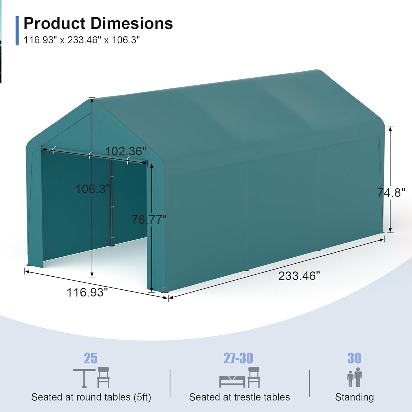 Carport, 10‘ x 20’ Heavy Duty Portable Garage All-Season Car Canopy w/Removable Sidewall & Doors, Carport Canopy Party Tent w/Water-Resistant Tarp for Backyard (Green, 10‘ x 20’)